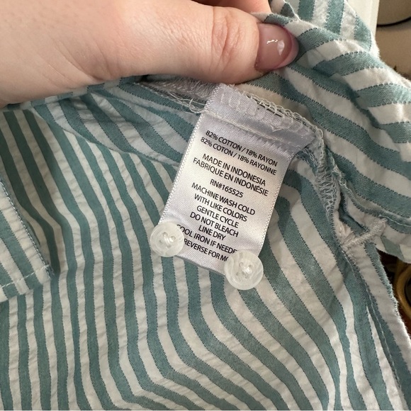 Lola River | Green and White Striped Button Down Tunic Top Size XS - Picture 5 of 6